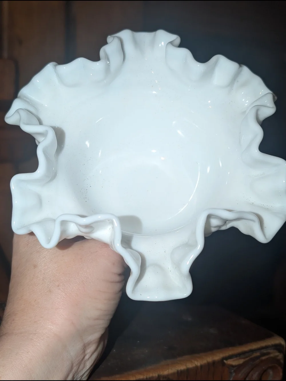 1970's Fenton Pedestal Hobnail Milk Glass Fluted Edge Candy Dish/ Bowl 6